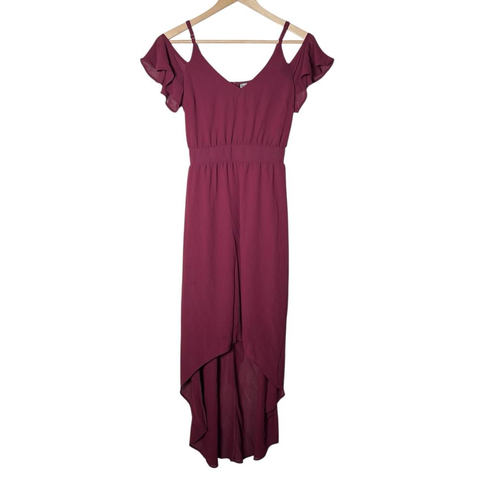 Bailey Blue burgundy red off shoulder high low dress size XS B198